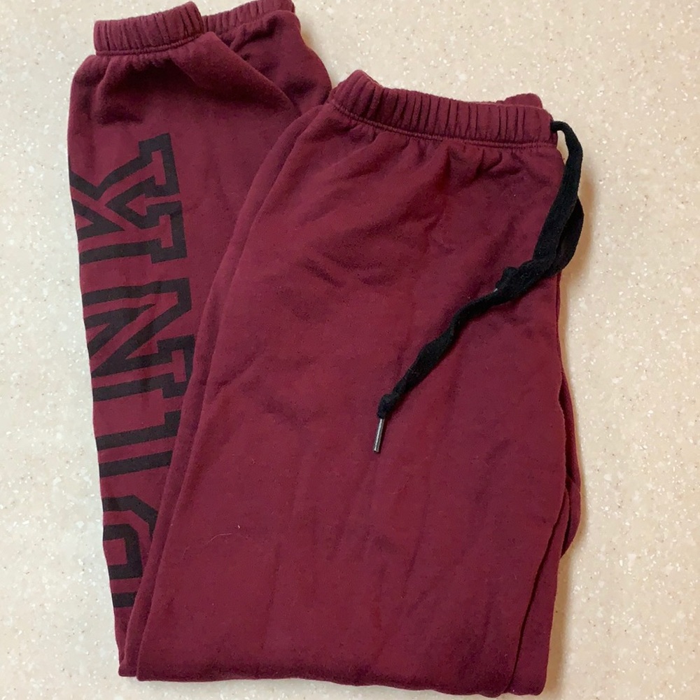 burgundy; PINK sweatpants; XS